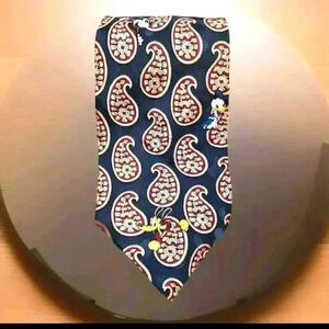 Disney Store Mikey, Goofy, Donald blue, tan, maroon silk necktie.